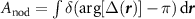 $A_{\textrm{nod}} = \int \delta(\arg[\Delta(\boldsymbol{r})] - \pi)\,\mathrm{d}\boldsymbol{r}$