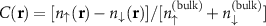 $C(\textbf{r}) = [ n_{\uparrow}(\textbf{r})-n_{\downarrow}(\textbf{r}) ]/[ n_{\uparrow}^{(\mathrm{bulk})}+n_{\downarrow}^{(\mathrm{bulk})} ]$