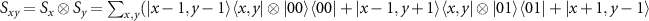 $S_{xy} = S_{x}\otimes S_{y} = \sum_{x,y}(\vert x-1,y-1\rangle\langle x,y\vert\otimes\vert 00\rangle\langle 00\vert+\vert x-1,y+1\rangle\langle x,y\vert \otimes\vert 01\rangle\langle 01\vert+\vert x+1,y-1\rangle$