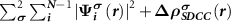 $\mathop \sum \nolimits_{{\boldsymbol{\sigma }}}^2 \mathop \sum \nolimits_{{\boldsymbol{i}}}^{{{\boldsymbol{N}}} - 1} {\left| {{{\boldsymbol{\Psi }}}_{{\boldsymbol{i}}}^{{\boldsymbol{\sigma }}}\left( {{\boldsymbol{r}}} \right)} \right|^2} + {\boldsymbol{\Delta }}{{\boldsymbol{\rho }}}_{{\boldsymbol{SDCC}}}^{{\boldsymbol{\sigma }}}\left( {{\boldsymbol{r}}} \right)$