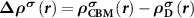 ${\boldsymbol{\Delta }}{{{\boldsymbol{\rho }}}^{{\boldsymbol{\sigma }}}}\left( {{\boldsymbol{r}}} \right) = {{\boldsymbol{\rho }}}_{\mathbf{CBM}}^{{\boldsymbol{\sigma }}}\left( {{\boldsymbol{r}}} \right) - {{\boldsymbol{\rho }}}_{\mathbf{D}}^{{\boldsymbol{\sigma }}}\left( {{\boldsymbol{r}}} \right)$