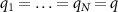 $q_{1} = \ldots = q_{N} = q$