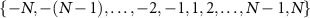 $\{-N, -(N-1), \ldots, -2, -1, 1, 2, \ldots, N-1, N\}$
