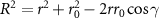 ${R^2} = {r^2} + r_0^2 - 2r{r_0}\cos \gamma $