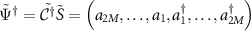 $\tilde{\Psi}^{\dagger} = \tilde{\mathcal{C}^{\dagger}} \tilde{S} = \left(a_{2M}, \ldots, a_{1}, a_{1}^{\dagger}, \ldots, a_{2M}^{\dagger}\right)$