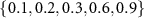 $\{0.1, 0.2, 0.3, 0.6, 0.9\}$