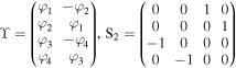 ${\rm{\Upsilon }}=\left(\begin{array}{cc}{\varphi }_{1} & -{\varphi }_{2}\\ {\varphi }_{2} & {\varphi }_{1}\\ {\varphi }_{3} & -{\varphi }_{4}\\ {\varphi }_{4} & {\varphi }_{3}\end{array}\right),{{\rm{S}}}_{2}=\left(\begin{array}{cccc}0 & 0 & 1 & 0\\ 0 & 0 & 0 & 1\\ -1 & 0 & 0 & 0\\ 0 & -1 & 0 & 0\end{array}\right)$