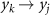 $y_k \rightarrow y_j$