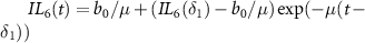 $IL_6(t) = b_0/\mu+(IL_6(\delta_1)-b_0/\mu)\exp(-\mu (t-\delta_1))$