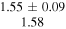 $\begin{array}{c}1.55\pm 0.09\\ 1.58\end{array}$