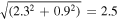 $\sqrt{({2.3}^{2}+{0.9}^{2})}=2.5$