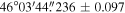 $46^\circ 03^{\prime} 44\buildrel{\prime\prime}\over{.} 236\pm 0.097$