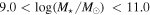 $9.0\lt \mathrm{log}({M}_{\star }/{M}_{\odot })\,\lt 11.0$