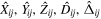 ${\hat{X}}_{{ij}},{\hat{Y}}_{{ij}},{\hat{Z}}_{{ij}},{\hat{D}}_{{ij}},{\hat{{\rm{\Delta }}}}_{{ij}}$