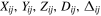 ${X}_{{ij}},{Y}_{{ij}},{Z}_{{ij}},{D}_{{ij}},{{\rm{\Delta }}}_{{ij}}$