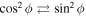 ${\cos }^{2}\phi \rightleftarrows {\sin }^{2}\phi $