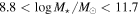 $8.8\lt \mathrm{log}{M}_{\star }/{M}_{\odot }\lt 11.7$
