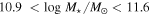 $10.9\,\lt \mathrm{log}\ {M}_{\star }/{M}_{\odot }\lt 11.6$