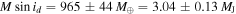 $M\sin {i}_{d}=965\pm 44\,{M}_{\oplus }=3.04\pm 0.13\,{M}_{{\rm{J}}}$
