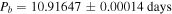 ${P}_{b}=10.91647\pm 0.00014\,\mathrm{days}$
