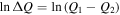 $\mathrm{ln}{\rm{\Delta }}Q=\mathrm{ln}\left({Q}_{1}-{Q}_{2}\right)$
