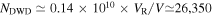 ${N}_{{\rm{DWD}}}\simeq 0.14\times 1{0}^{10}\times {V}_{{\rm{R}}}/V\simeq \rm{26,350}$