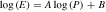 $\mathrm{log}\left(E\right)=A\mathrm{log}\left(P\right)+B$