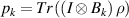 ${p_k} = Tr\left( {\left( {I \otimes {B_k}} \right)\rho } \right)$