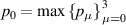 ${p_0} = \max \left\{ {{p_\mu }} \right\}_{\mu = 0}^3$
