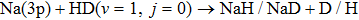 $\mathrm{Na}(3{\rm{p}})+\mathrm{HD}(v=1,\ j=0)\to \mathrm{NaH}/\mathrm{NaD}+{\rm{D}}/{\rm{H}}$