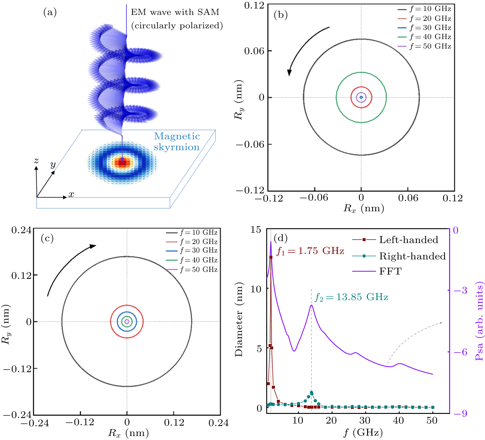 Dynamic properties of the magnetic skyrmion driven by electromagnetic ...