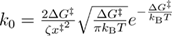${{k}_{{\rm 0}}}=\frac{2\Delta {{G}^{\ddagger}}}{\zeta {{x}^{\ddagger ^2}}}\sqrt{\frac{\Delta {{G}^{\ddagger}}}{\pi {{k}_{{\rm B}}}T}}{{e}^{-\frac{\Delta {{G}^{{\ddagger}}}}{{{k}_{{\rm B}}}T}}}$