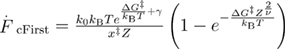 ${{\overset{.}{\mathop{F}}\,}_{{\rm cFirst}}}=\frac{{{k}_{{\rm 0}}}{{k}_{{\rm B}}}T{{e}^{\frac{\Delta {{G}^{{\ddagger}}}}{{{k}_{{\rm B}}}T}+\gamma}}}{{{x}^{{\ddagger}}}Z}\left(1-{{e}^{-\frac{\Delta {{G}^{{\ddagger}}}{{Z}^{\frac{2}{\nu}}}}{{{k}_{{\rm B}}}T}}} \right)$