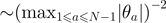 $\sim {\left({\mathrm{max}}_{1\leqslant a\leqslant N-1}\vert {\theta }_{a}\vert \right)}^{-2}$