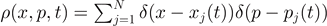 $\rho (x,p,t)={\sum }_{j=1}^{N}\;\delta (x-{x}_{j}(t))\delta (p-{p}_{j}(t))$