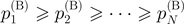 ${p}_{1}^{(\mathrm{B})}\geqslant {p}_{2}^{(\mathrm{B})}\geqslant \cdots \geqslant {p}_{N}^{(\mathrm{B})}$