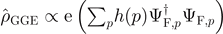 ${\hat{\rho }}_{\text{GGE}}\propto \mathrm{exp}\left({\sum }_{p}h(p){{\Psi}}_{\text{F},p}^{{\dagger}}{{\Psi}}_{\text{F},p}\right)$
