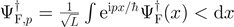 ${{\Psi}}_{\text{F},p}^{{\dagger}}=\frac{1}{\sqrt{L}}\int {\text{e}}^{\text{i}px/\hslash }{{\Psi}}_{\text{F}}^{{\dagger}}(x)< \mathrm{d}x$