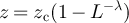 $z = z_{\mathrm{c}}(1-L^{-\lambda})$