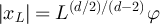 $|x_L| = L^{(d/2)/(d-2)}\,\varphi$