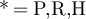 $\ast = \textrm{P,R,H}$