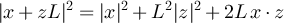 $|x+zL|^2 = |x|^2+L^2|z|^2+2L\,x\cdot z$
