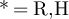 $\ast = \textrm{R,H}$