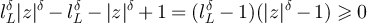 $l_L^{\delta} |z|^{\delta} -l_L^{\delta}-|z|^{\delta}+1 = (l_L^{\delta}-1)(|z|^{\delta}-1)\unicode{x2A7E}0$
