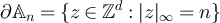 $\partial\mathbb{A}_n = \{z\in\mathbb{Z}^d:|z|_\infty = n\}$