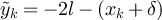 $\tilde{y}_k = -2l-(x_k+\delta)$