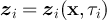 $\boldsymbol{z}_i = \boldsymbol{z}_i(\textbf{x},\tau_i)$