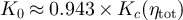 $ K_0 \approx 0.943 \times K_c(\eta_{\mathrm{tot}})$