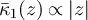 $\bar{\kappa}_1(z) \propto \lvert z \rvert$