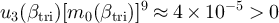 $u_3(\beta_{\mathrm{tri}}) [m_0(\beta_{\mathrm{tri}})]^9 \approx 4\times 10^{-5} \gt 0$